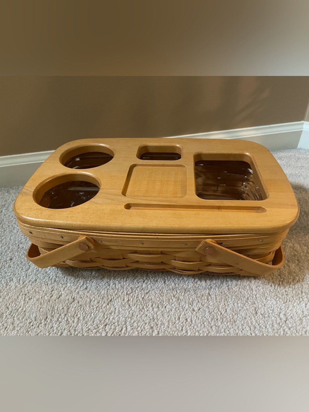 Longaberger Small Gathering Basket with Road Trip wood lid